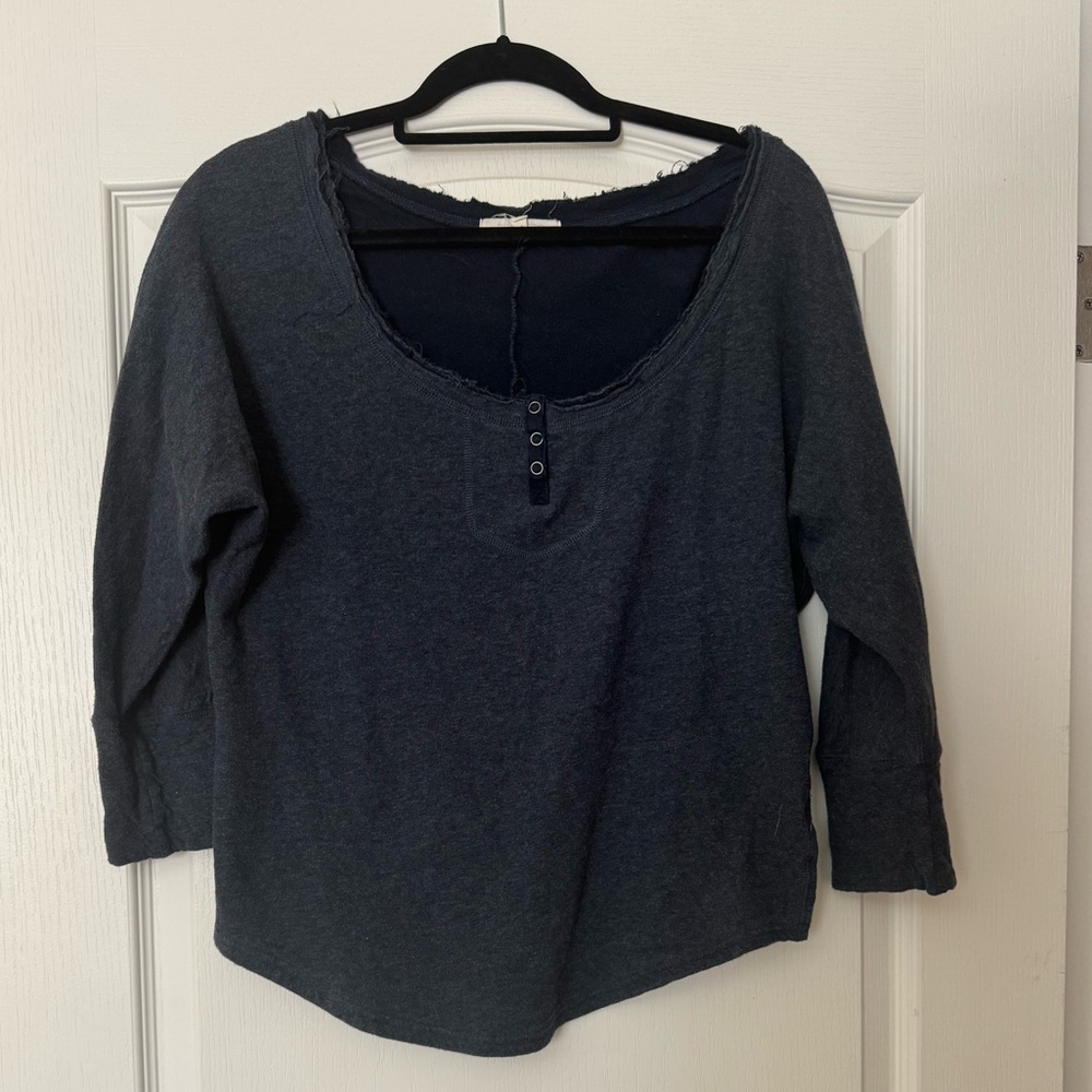 Anthropologie Navy Blue Distressed - 3/4 Sleeve Shirt